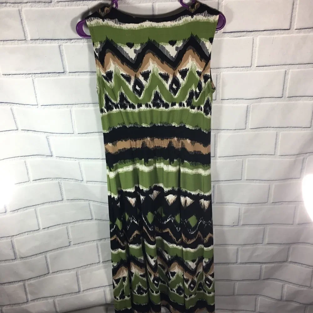 PERCEPTIONS NY Sleeveless Green Black Midi Career Dress Plus Size 6 - Picture 3 of 4